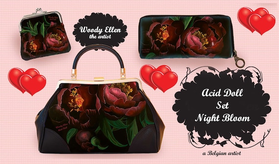 Retro handbag set, vintage handbag set, Night Bloom, christmas, gift, gift for her, Woody Ellen bag, christmas gift ideas, valentine gift