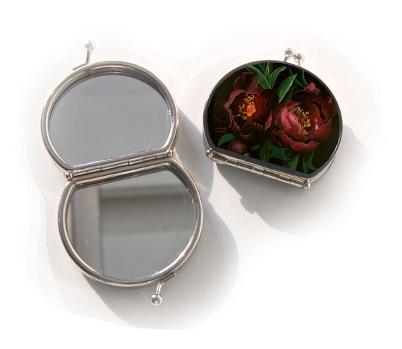 Retro mirror, Night Bloom, birthday gift, gift for her, gifts for mom, Woody Ellen bag, Compact mirror, christmas gift ideas, new years gift