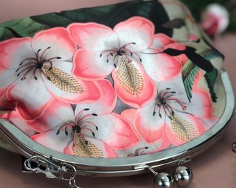 Retro Bügeltasche, Libre, Bügeltasche Pink Pistache, Bügeltasche Blumen, Bügeltasche Vintage, Tasche Hochzeit,Muttertag,Valentinstag,Kolibri