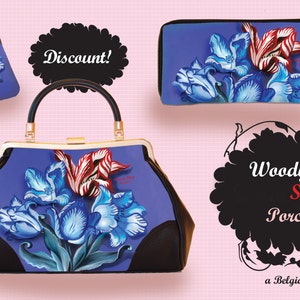 Tasche Serie, Porcelan Rot, Blau,retro, Tulpe, eklektisch, nostalgisch, illustrierte, Vogel, Valentin, rockabilly, boudoir, glam Bild 2