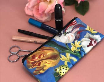 retro pencil bag,vintage pencil, makeup bag floral,ladybug bag,gifts for her,gift for mom,christmas gift idea, valentine gift, flower pouch