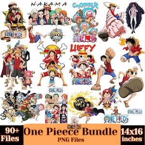 May include: A collection of digital illustrations featuring characters from the anime series One Piece, including Luffy, Chopper, and various crew members in dynamic poses, with the text One Piece, Nakama, Chopper, and Luffy displayed throughout the images.