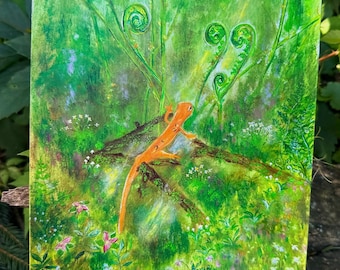 Woodland Eastern Newt salamander | forest painting, Appalachia Art, wildlife