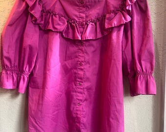 Blusa vintage Dollycore rosa fucsia con volantes – Blusa coqueta de manga abullonada estilo sureño