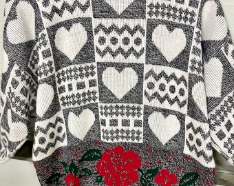 Jersey de punto con forma de corazón estilo vintage / Jersey holgado y cómodo estilo retro de abuela