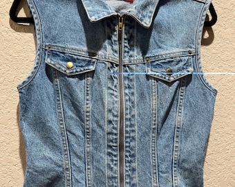 Vintage 90s Fitted Denim Vest | Ralph Lauren Western Style Zip Front Top