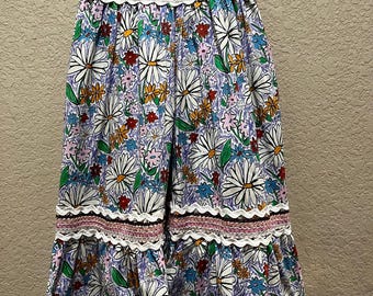 Celia Vintage Prairie-maxirok | Handgestikte gehaakte rand madeliefjesprint Boho Cottagecore draagbare kunst