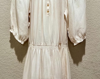 Vestido vintage de seda color crema con cintura baja / Estilo romántico campestre campestre