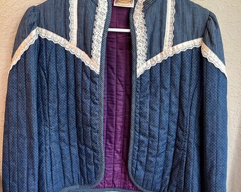 Vintage Gunne Sax Small Prairie Cottagecore Quilted Jacket Lace Trim Boho Hippie