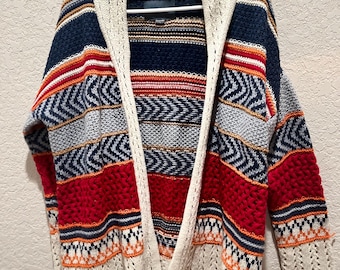 Cárdigan de punto grueso estilo suroeste / Chaqueta tipo suéter estilo boho inspirada en Ralph Lauren