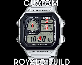 Configurazione personalizzata del Casio AE1200 Royale / Modifica personalizzata dell'orologio digitale / Scegli logo, carattere e filtri del display