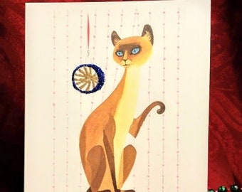 Christmas Card with Siamese Cat