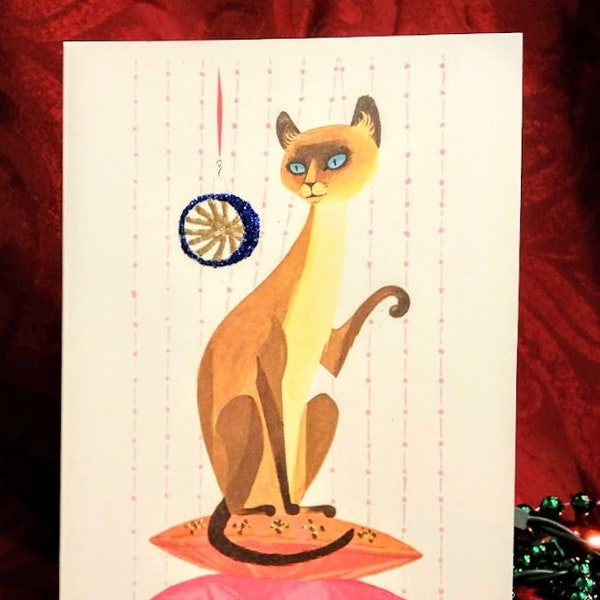 Christmas Card with Siamese Cat