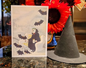 Halloween Card with Dracula Feeding Bats