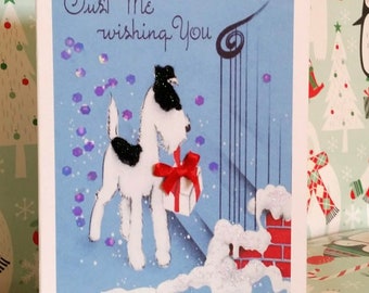 Christmas Card with Wired Hair Fox Terrier
