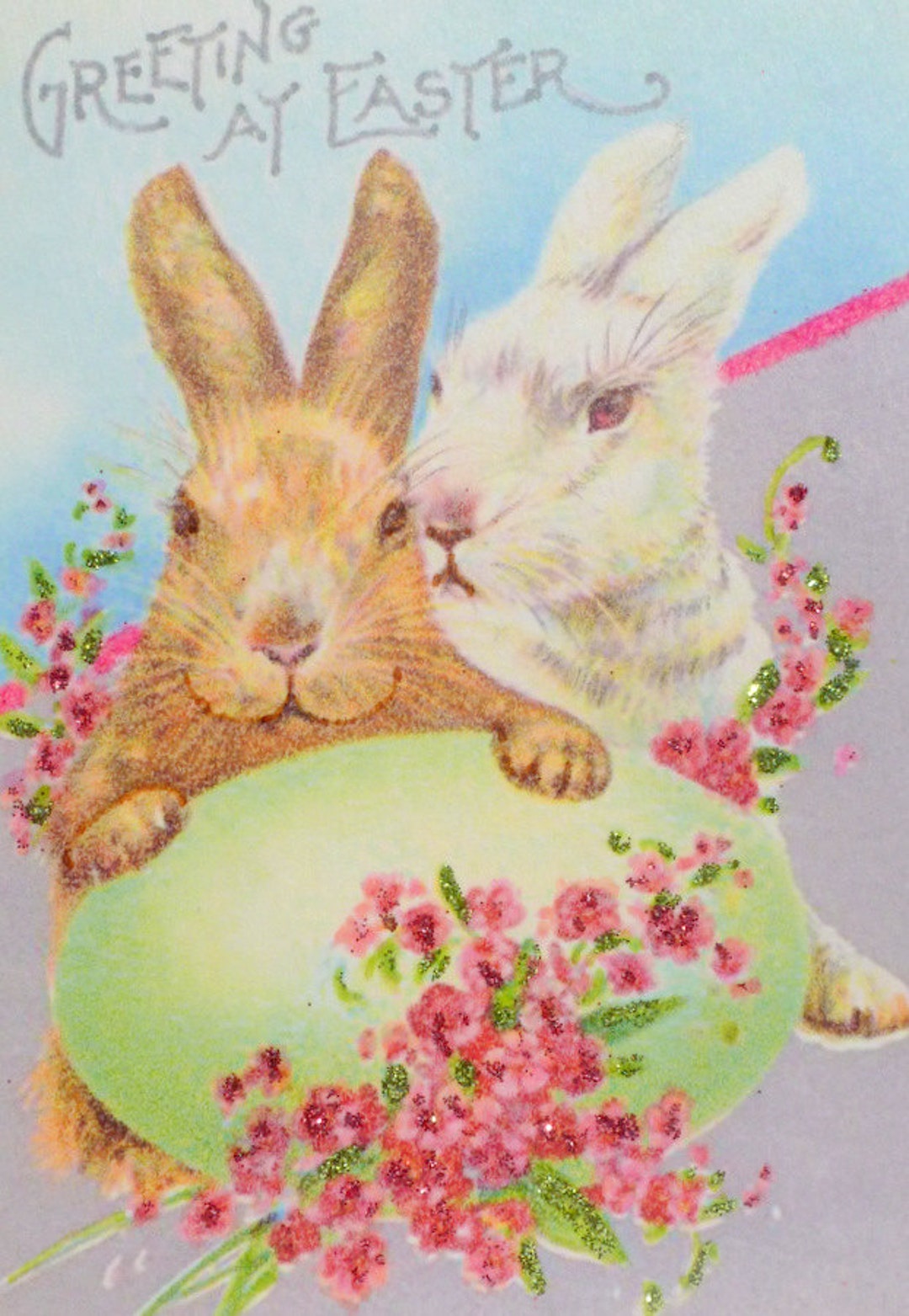 Two Rabbits Easter Greetings Card - Etsy