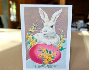 Traditional Easter Card with Rabbit and Pink Egg