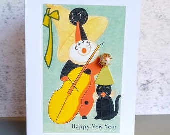 Happy New Year Card with Pierrot the Clown