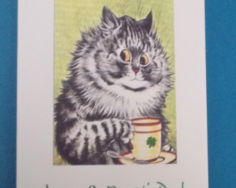 St. Patrick's Day with Louis Wain Cat Drinking Coffee