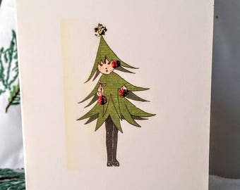 Christmas Greeting Card with Tree Person