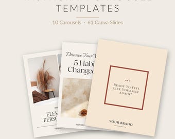 Instagram Carousel Templates Canva, 10 Done-for-You Carousels, 61 Slides, Beige Minimal Coach Bundle