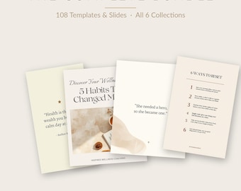 Canva Social Media Bundle, 108 Templates for Coaches, Instagram Posts Stories Carousels, Beige Minimal
