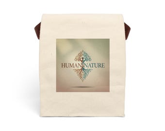 Human Nature Tree Logo Canvas Lunch Bag with Strap | Eco Botanical Design