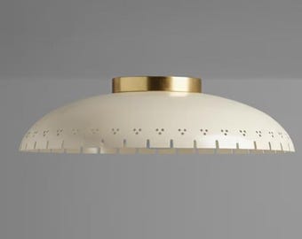 Mid Century Modern Brass Flush Mount Ceiling Light with Glass Globe