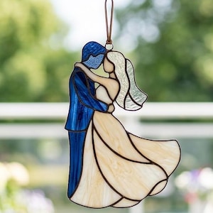 Wedding Couple Stained Glass Pattern | Romantic Suncatcher Template (Digital Download)