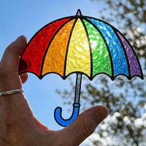 Rainbow Umbrella Stained Glass Pattern, Beginner Suncatcher PDF SVG Template (Digital Download)