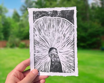 7" x 5" | Mushroom Lamellae Linocut Print