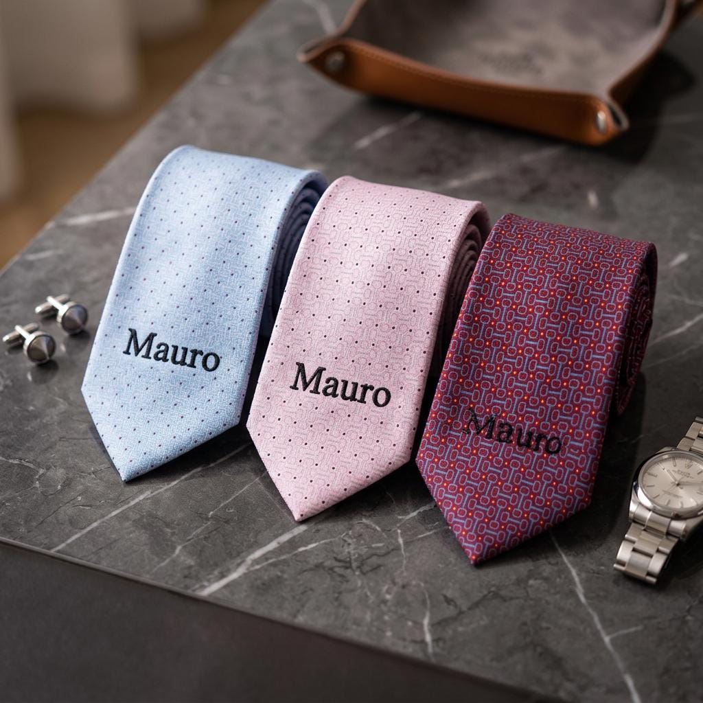 Personalized Silk Tie - Custom Embroidered Monogram Necktie for Men, Wedding Groom Gift