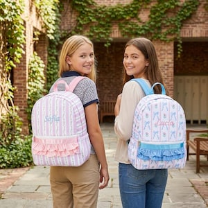 Personalized Embroidered Backpack for Girls, Custom Floral Ruffle School Bag, Waterproof Large Capacity Student Backpack Gift