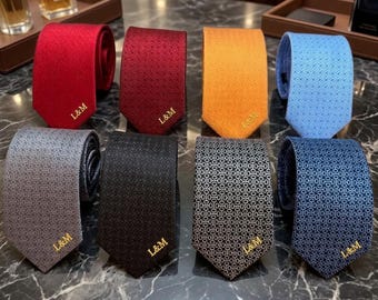 Personalized Silk Tie for Men, Custom Embroidered Wedding Tie, Luxury Jacquard Business Necktie, Monogram Groom Groomsmen Gift