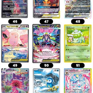Puede incluir: Se muestran nueve cartas coleccionables de Pok&eacute;mon, cada una con un dise&ntilde;o y personaje &uacute;nicos. Las cartas presentan ilustraciones coloridas y texto con detalles sobre ataques y habilidades. Las cartas est&aacute;n numeradas del 46 al 54.