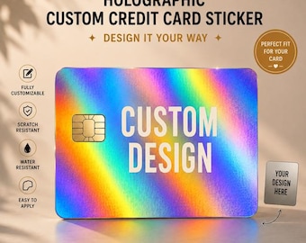 Vinilo holográfico personalizado para tarjetas de crédito / Pegatinas de vinilo personalizadas / Funda impermeable para tarjetas bancarias / Calcomanías para tarjetas de débito / Regalo para él y para ella