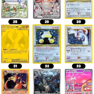 Puede incluir: Colecci&oacute;n de cartas coleccionables de Pok&eacute;mon con varios personajes. Incluye cartas de Charizard ex, Mew ex y Charmander. Cada carta tiene ilustraciones e informaci&oacute;n de juego &uacute;nicas.