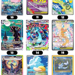 Puede incluir: Nueve cartas coleccionables de Pok&eacute;mon con personajes como Clefairy, Mega Gengar y Squirtle. Cada carta presenta ilustraciones &uacute;nicas, nombres de personajes y valores num&eacute;ricos. Las cartas son coloridas y tienen fondos variados.