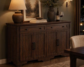 Dark Wood Sideboard Cabinet With Drawers & Storage Doors
