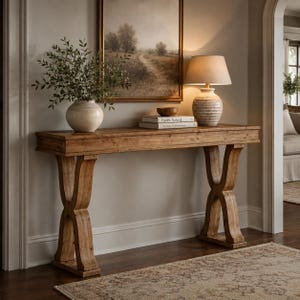 Solid Wood Console Table With X Legs, Farmhouse Entryway Table