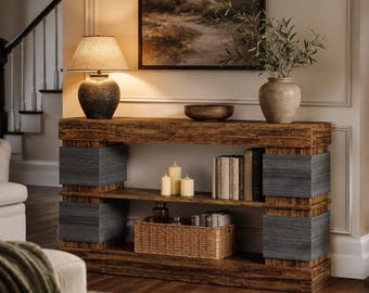 Rustic Console Table With Open Shelves, Wood Entryway Sofa Table