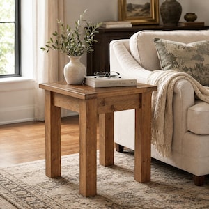 Solid Wood Farmhouse End Table, Rustic Square Accent Furniture