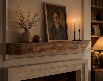 Rustic Fireplace Mantel Shelf, Solid Wood Floating Beam for Living Room
