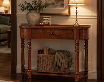 Vintage Entryway Console Table With Drawer, Rustic Wood Sofa Table