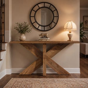 Farmhouse Console Table With X Base, Wood Entryway Sofa Table