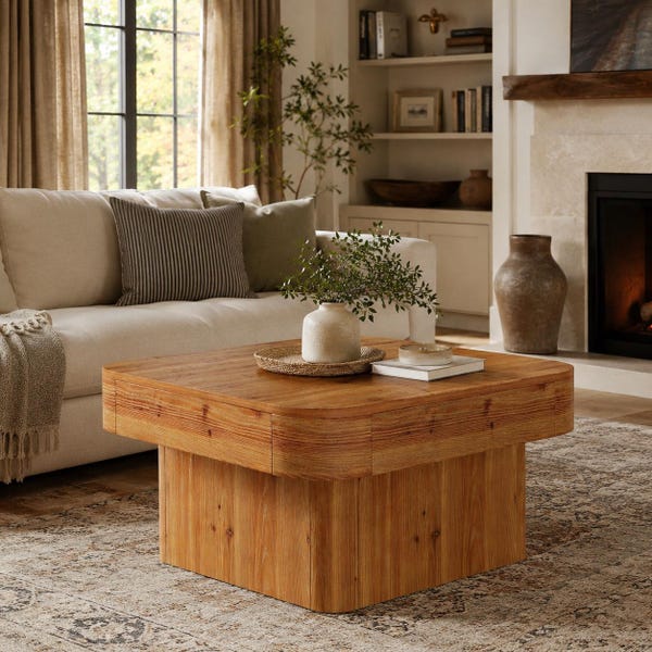 Chunky Square Wood Coffee Table With Rounded Corners