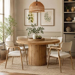 Solid Pine Round Dining Table With Fluted Pedestal Base