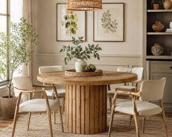 Solid Pine Round Dining Table With Fluted Pedestal Base