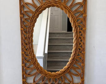 Vintage Syroco Rattan Style Oval Mirror