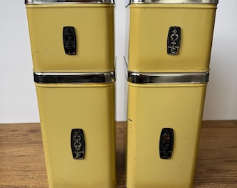 Vintage EKCO Canada Mid Century Kitchen Canister Set | Flour Sugar Coffee Tea